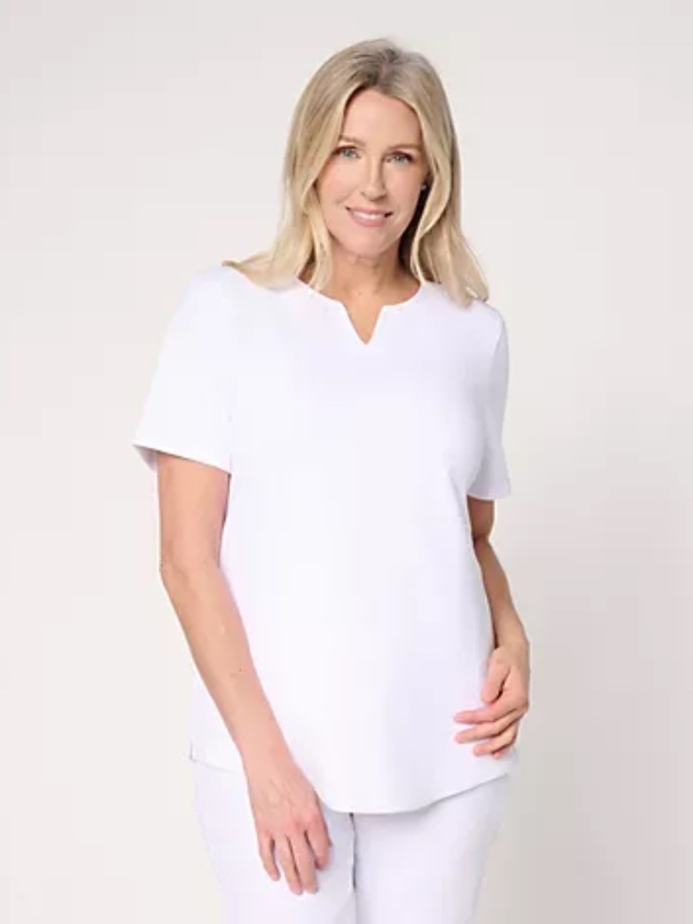 Denim & Co. EasyWear French Terry Top with Shirttail Hem, White Sz M a722680